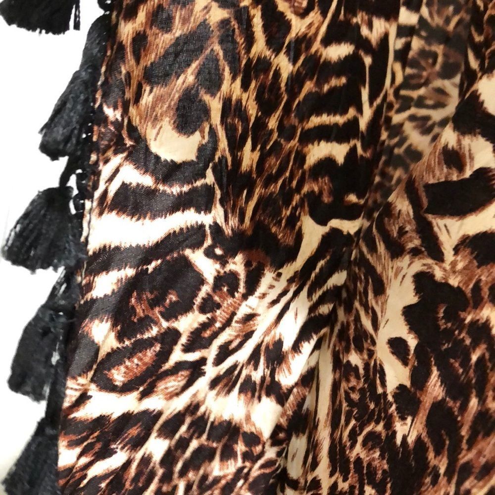 Ladies Leopard Print Fringe Open Front Wrap - image 6